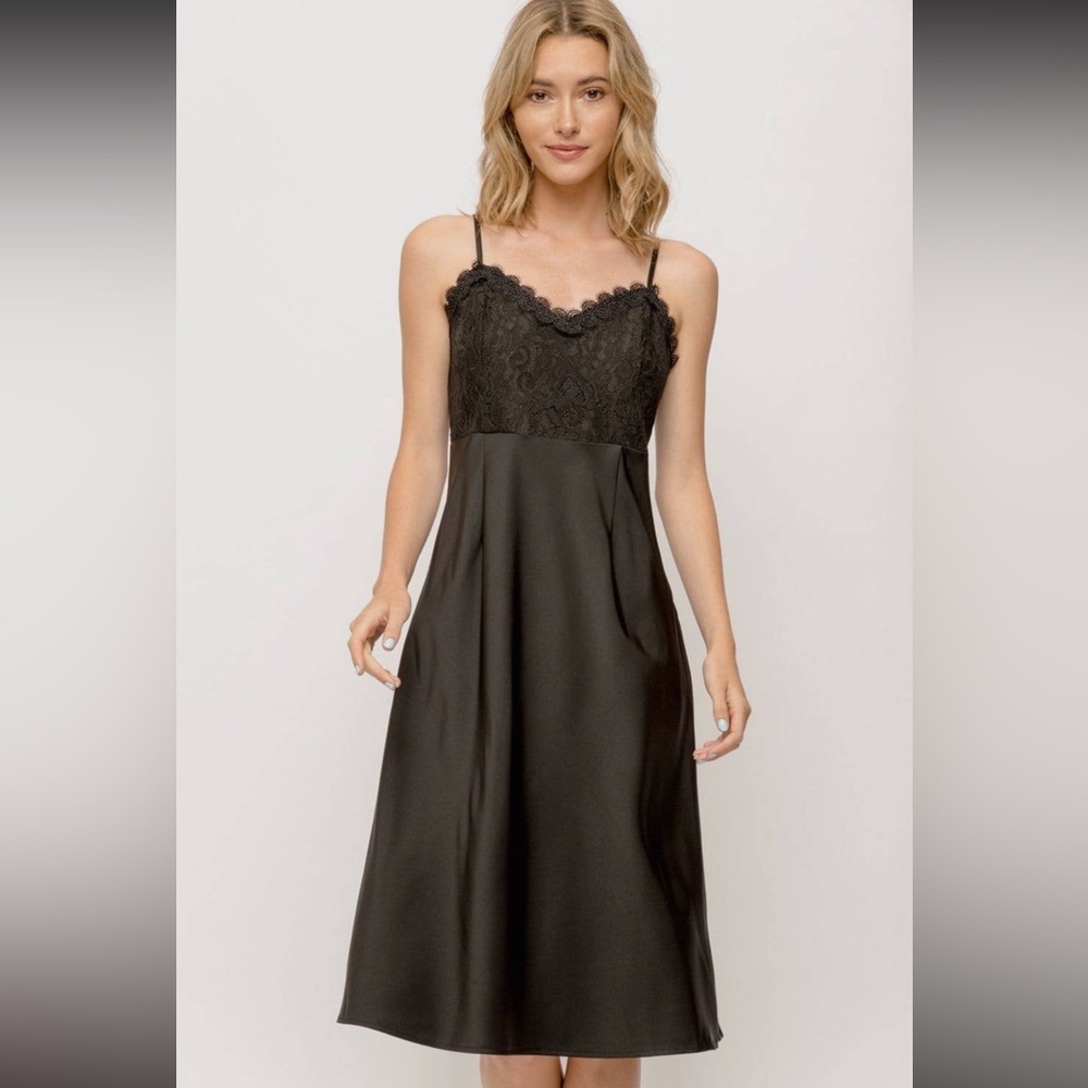 84. Slip Dress Lace Inset Evening Cocktail Black Side Zip S, M & L Available NWT - Picture 6 of 7